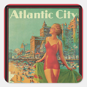 Atlantic City Resort, Pennsylvania Railroad Travel Vierkante Sticker