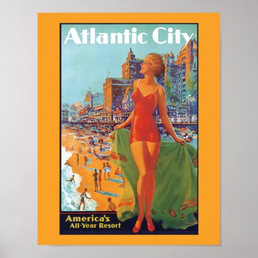 Atlantic City vintage-poster Poster (Voorkant)
