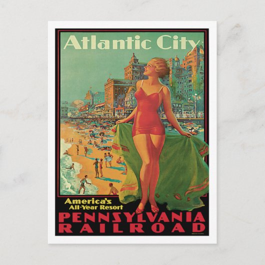 Atlantic City Vintage Travel Briefkaart (Voorkant)