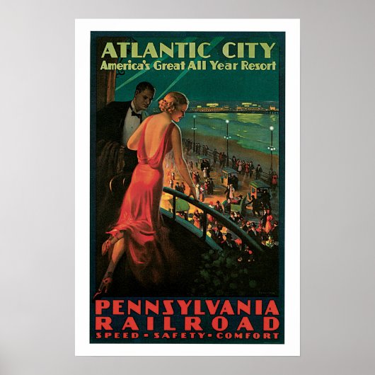 Atlantic City Vintage Travel Poster (Voorkant)