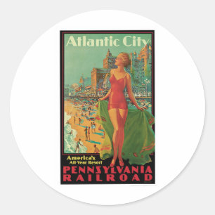 Atlantic City Vintage Travel Ronde Sticker