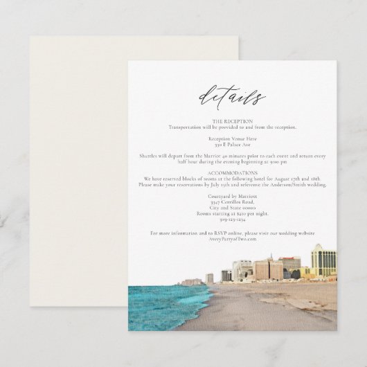 ATLANTIC CITY Watercolor Beach Skyline Carte détai (Devant / Derrière)