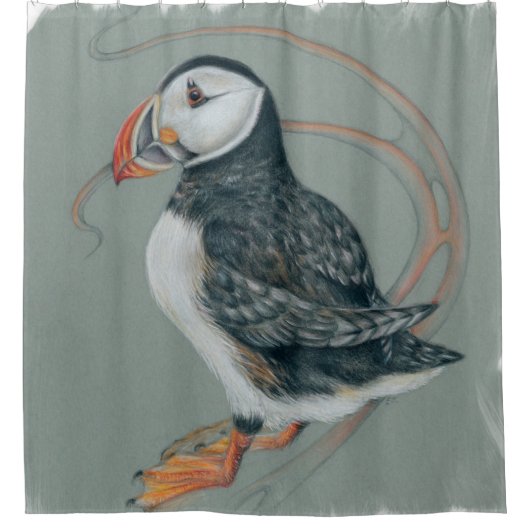 Atlantic Puffin Bird Art Drawing Douchegordijn (Voorkant)