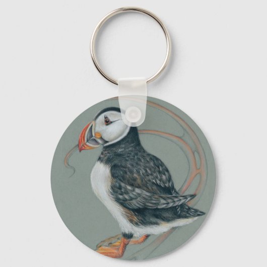 Atlantic Puffin Bird Art Drawing Sleutelhanger (Voorkant)