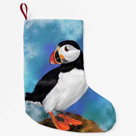 Atlantic Puffin Bird kerststaart - schilderen Kleine Kerstsok (Voorkant)