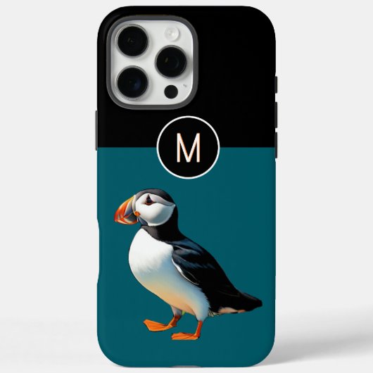 Atlantic Puffin Coastal Wildlife Bird Monogrammed Case-Mate iPhone Case (Achterkant)