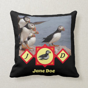 Atlantic Puffin Swimming Monogram Fotonaam Kussen