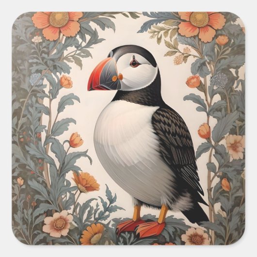 Atlantic Puffin William Morris geïnspireerd door b Vierkante Sticker (Voorkant)