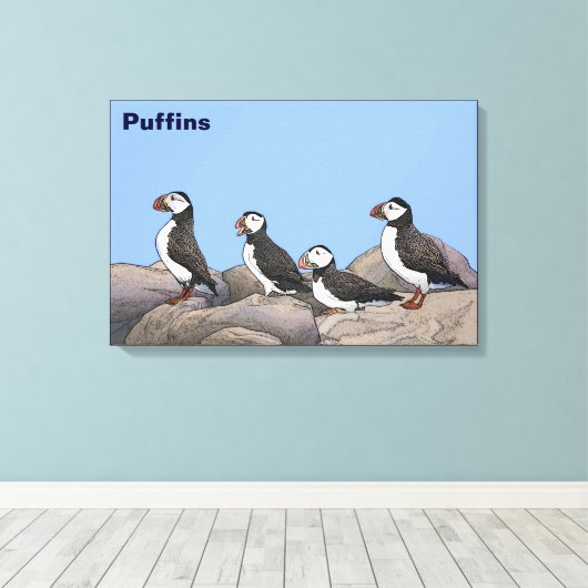 Atlantic Puffins Canvas Afdruk (Insitu (Houten vloer))