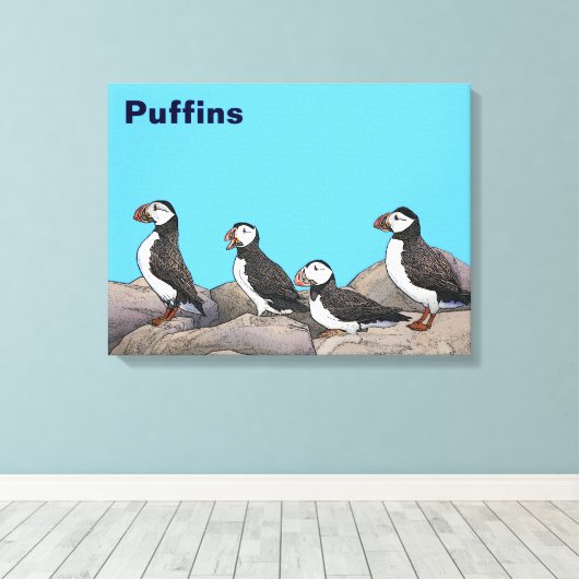 Atlantic Puffins Canvas Afdruk (Insitu (Houten vloer))