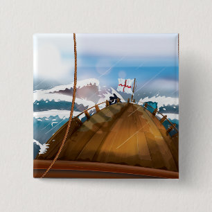 Atlantische Oceaan Storm Schip Vierkante Button 5,1 Cm