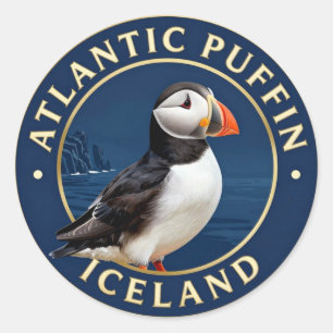 🐧 Atlantische Papegaaiduiker IJslandse Wilde Dier Ronde Sticker