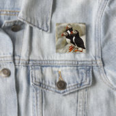 Atlantische papegaaiduikers op Machias Seal Island Vierkante Button 5,1 Cm (In situ)