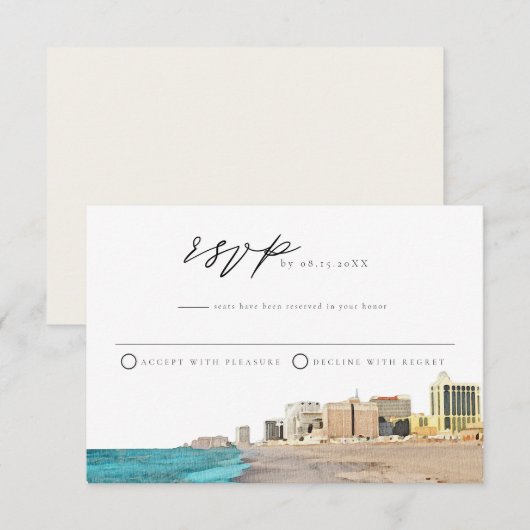 ATLANTISCHE STAD Waterverf RSVP Briefkaart (Voorkant / Achterkant)