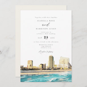 ATLANTISCHE STAD Waterverf Skyline Wedding Kaart