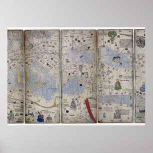 Atlas Catalaanse Wereldkaart 14e eeuw Abraham Cres Poster