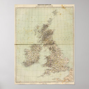 Atlas Map Groot-Brittannië Poster