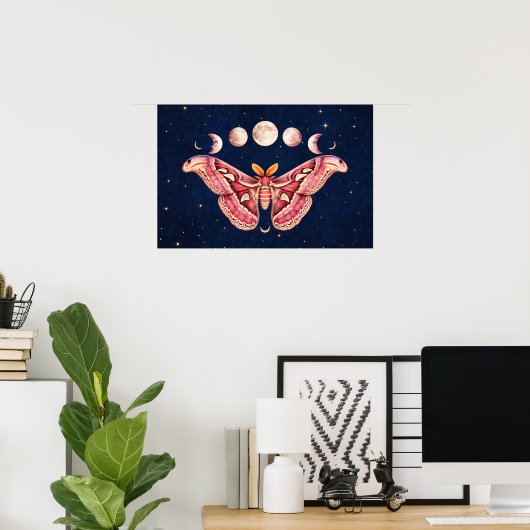 Atlas Moth Celestial Moon Phase | Boho Lunar Art Poster (Thuiskantoor)