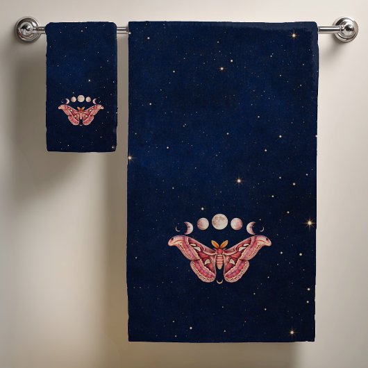 Atlas Moth Night Sky Cosmos Moon Phase | Boho Art Bad Handdoek