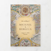 Atlas Wereldkaart Reizen Avontuur Bruiloft Drieluik Uitnodiging (Cover)