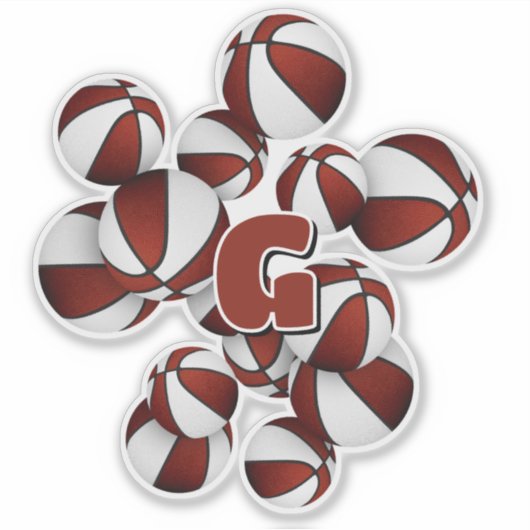 Atleet monogram op Maroon White basketballen Sticker (Voorkant)
