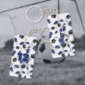 Atleet naam cluster van blauw zwarte voetballen sleutelhanger