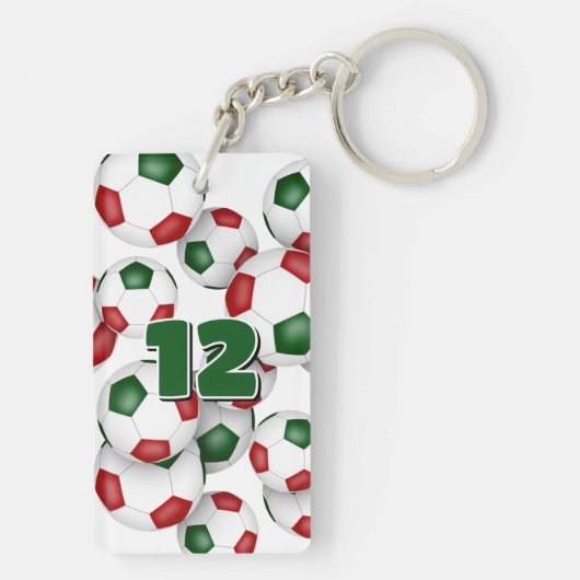 Atleet naam cluster van rode groene voetballen sleutelhanger (achterkant)