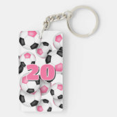 Atleet naam cluster van zwarte roze voetballen sleutelhanger (achterkant)