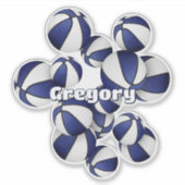 Atleet naam op cluster van blauwe witte basketball sticker (Voorkant)