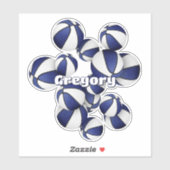 Atleet naam op cluster van blauwe witte basketball sticker (Vel)