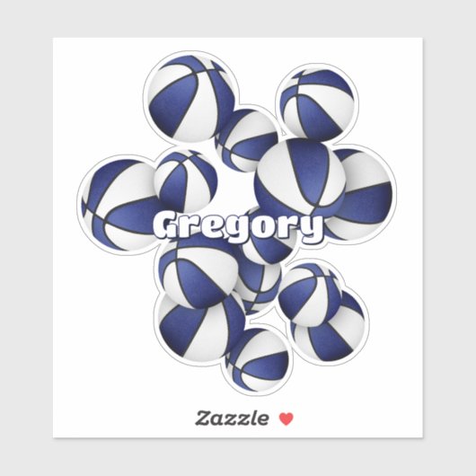 Atleet naam op cluster van blauwe witte basketball sticker (Vel)