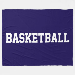 Atletisch wit BASKETBAL tekst op diep marineblauw Fleece Deken