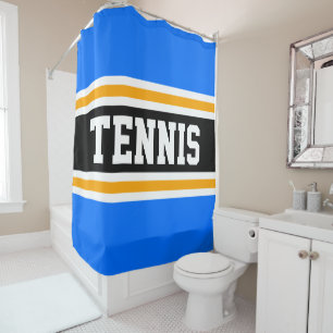 Atletische Helder Blauw Geel Tennis Racing Stripes Douchegordijn