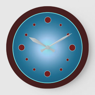 Atmosferisch blauw-aquakleurig klokje met rode cij grote klok