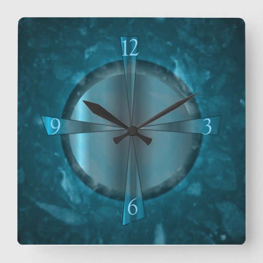 "Atmospheric Blue/Aqua Patterned >Wall Clock" Vierkante Klok (Voorkant)