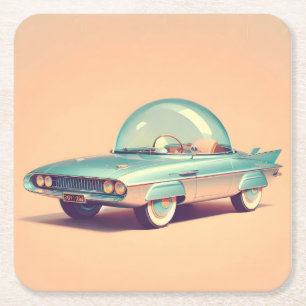 Atomaire Futuristische Bubbelblaasauto Vierkante Kartonnen Onderzetter