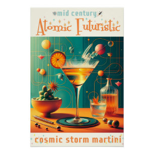Atomaire Futuristische Kosmische Storm Martini Perfect Poster