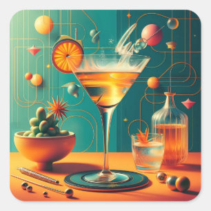Atomaire Futuristische Kosmische Storm Martini Vierkante Sticker