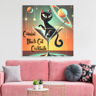 Atomaire Futuristische Kosmische Zwarte Kat Cockta Canvas Afdruk