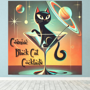Atomaire Futuristische Kosmische Zwarte Kat Cockta Canvas Afdruk