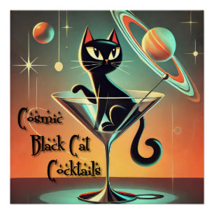 Atomaire Futuristische Kosmische Zwarte Kat Cockta Perfect Poster