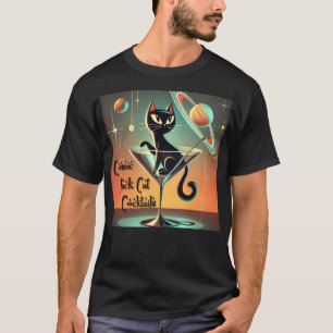 Atomaire Futuristische Kosmische Zwarte Kat Cockta T-shirt