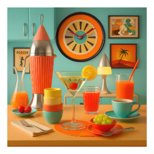 Atomaire Retro Futuristische Martini Ontbijtbar Foto Afdruk