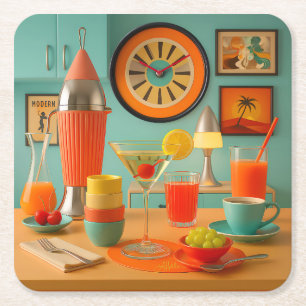 Atomaire Retro Futuristische Martini Ontbijtbar Vierkante Kartonnen Onderzetter