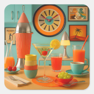 Atomaire Retro Futuristische Martini Ontbijtbar Vierkante Sticker