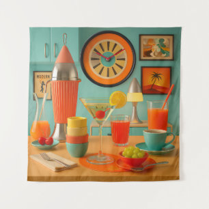 Atomaire Retro Futuristische Martini Ontbijtbar Wandkleed