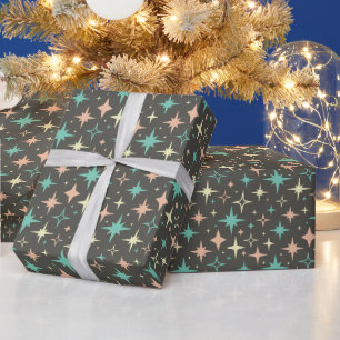 Atomaire sterren Roze Blauw Geel Bruin Middeleeuws Cadeaupapier