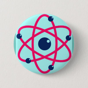 Atomen Matter. Roze en blauwe Atom Ronde Button 5,7 Cm
