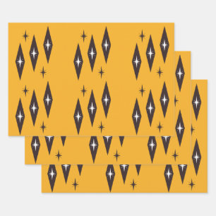 Atomic 1950's Diamonds Pattern Sinaasappel Inpakpapier Vel