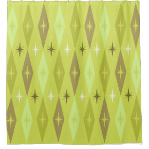 Atomic 1950's Diamonds Sterren Chartreuse Douchegordijn
